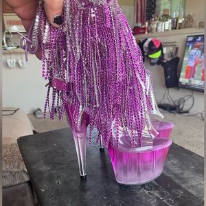 Purple frayed pleaser shaboots